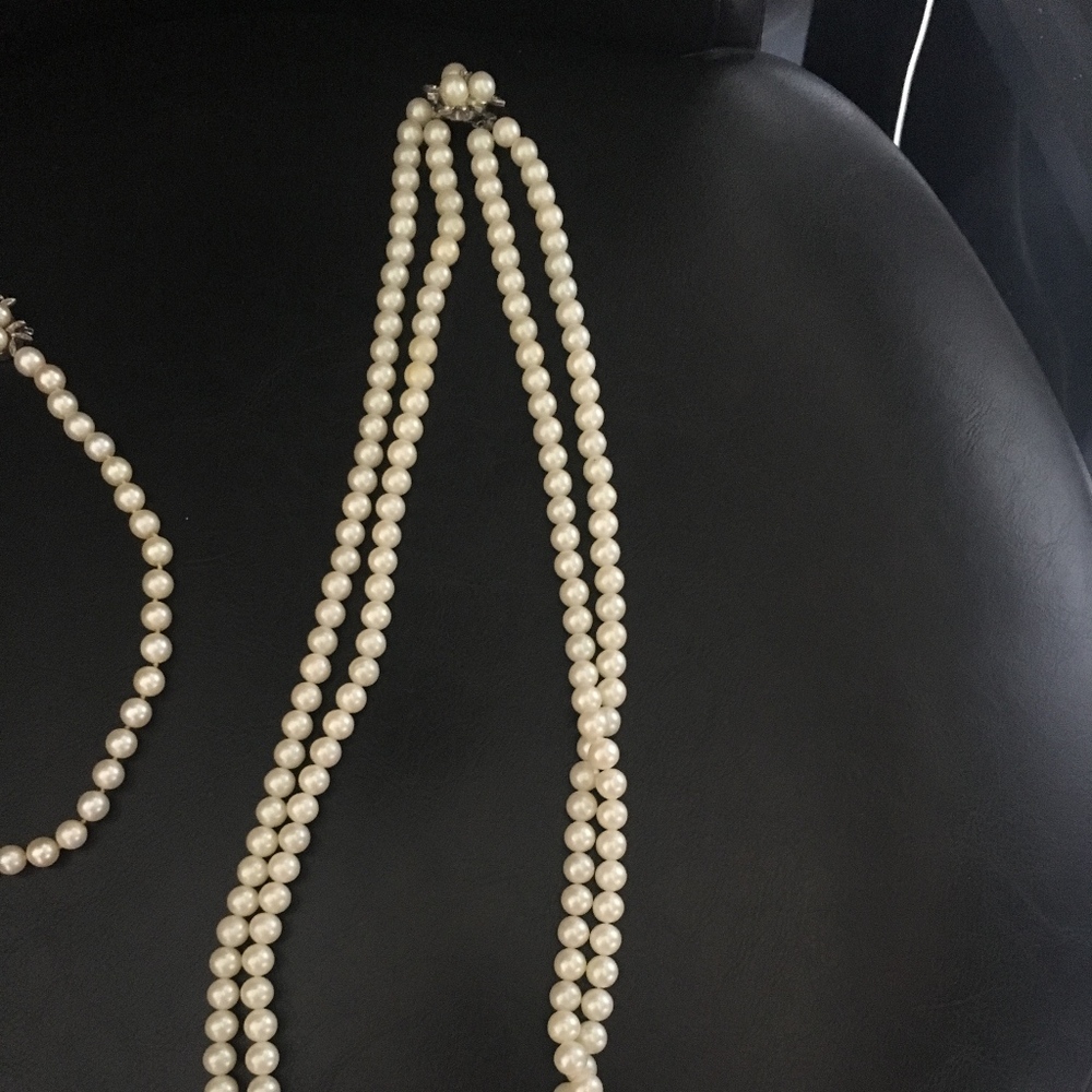 Diamond Double Strand vintage Pearl Necklace